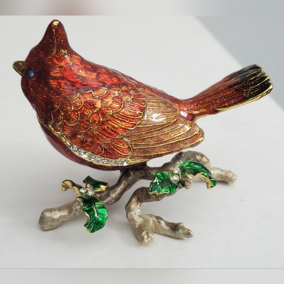 Cardinal Rhinestone and Enamel Hinged Trinket Box - Picture 5 of 10